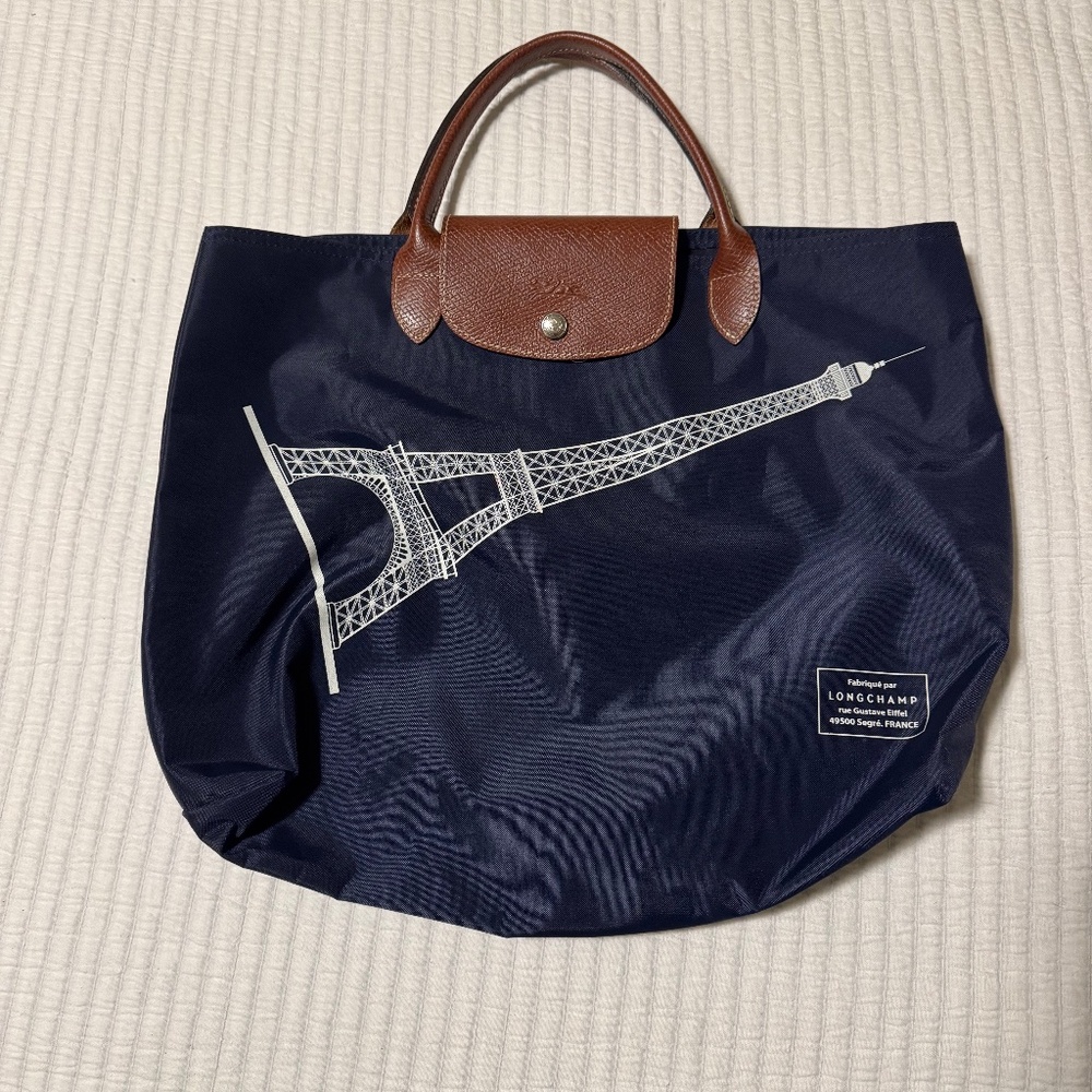 Longchamp Le Pliage Original M Handbag - Paris Eiffel Tower - Navy